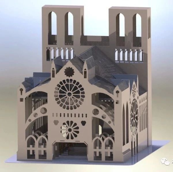 【生活艺术】圣母院大教堂金属板拼图模型3D图纸 Solidworks设计 附STEP