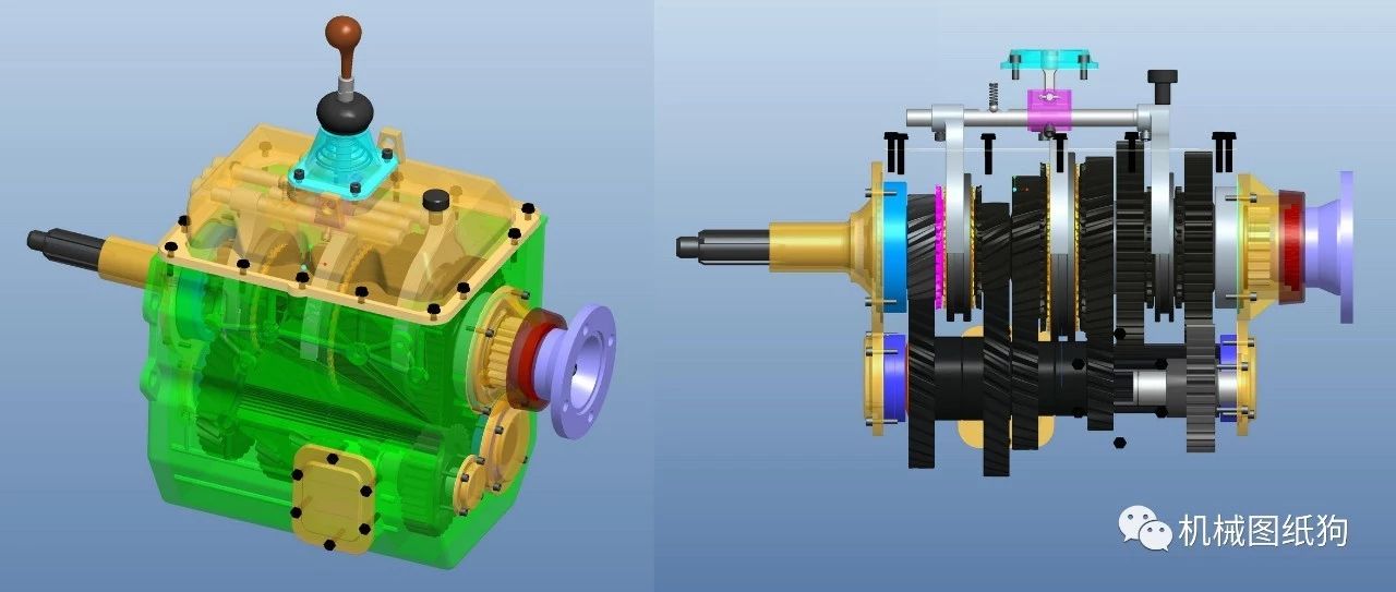 【差减变速器】汽车变速箱（手动变速箱）3D模型图纸 ProE Creo设计