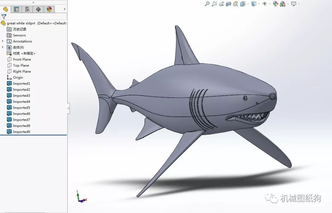 【生活艺术】大白鲨鱼模型3d图纸 Solidworks设计 附step Solidworks 仿真秀干货文章