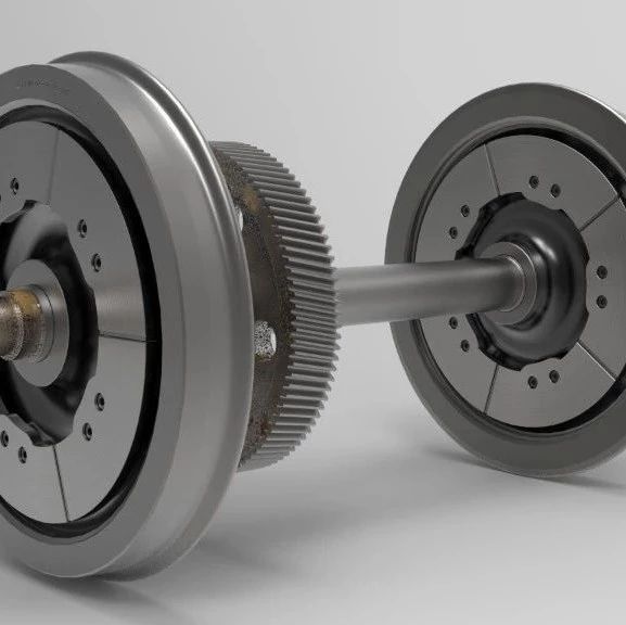 【工程机械】带盘式制动的机车车轮轴3D数模图纸 STEP格式