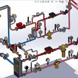 【工程机械】供热变电所管道系统模型3D图纸 Solidworks设计
