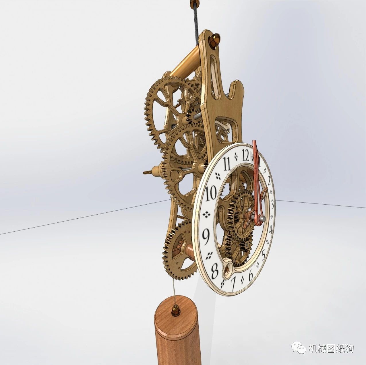 【精巧机构】Brian Law的木质齿轮时钟3D模型图纸 Solidworks设计