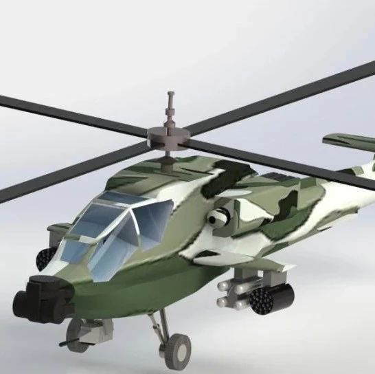 【飞行模型】Apache AH-64武装直升机简易玩具模型3D图纸 Solidworks