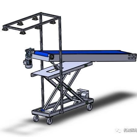 【工程机械】坡度可调节的输送线模型3D图纸 Solidworks设计 附STEP