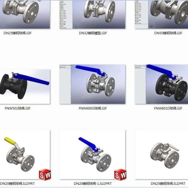 【泵缸阀杆】FNW铸钢球阀汇总和DN铸钢球阀汇总3D模型 SOLIDWORKS设计