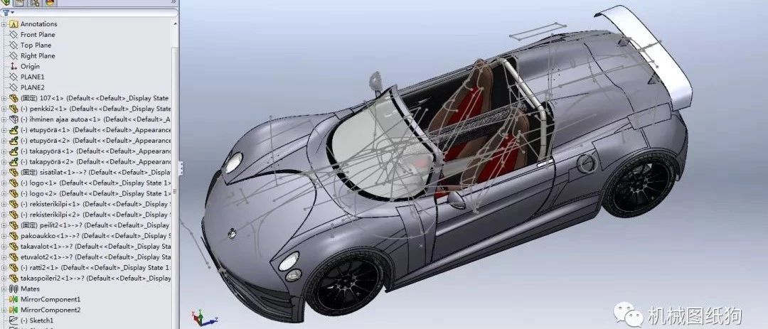 【汽车轿车】敞篷跑车3D图纸 SolidWorks设计 附STEP格式 豪车三维建模