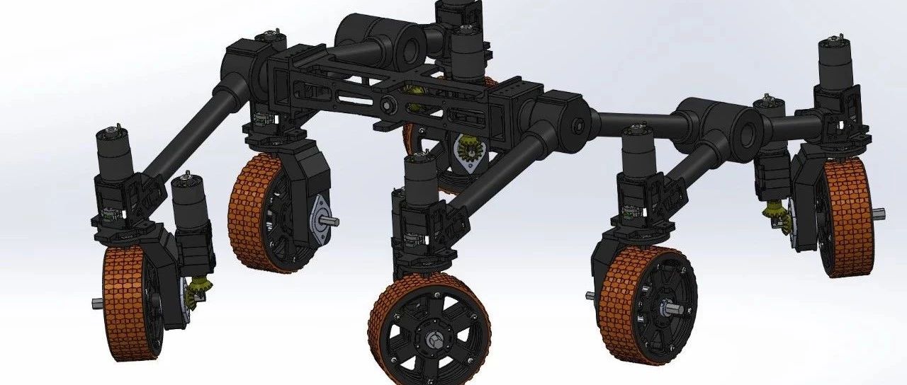 【机器人】Rocker Bogie摇臂转向架机器人车悬挂3D数模图纸 Solidworks设计