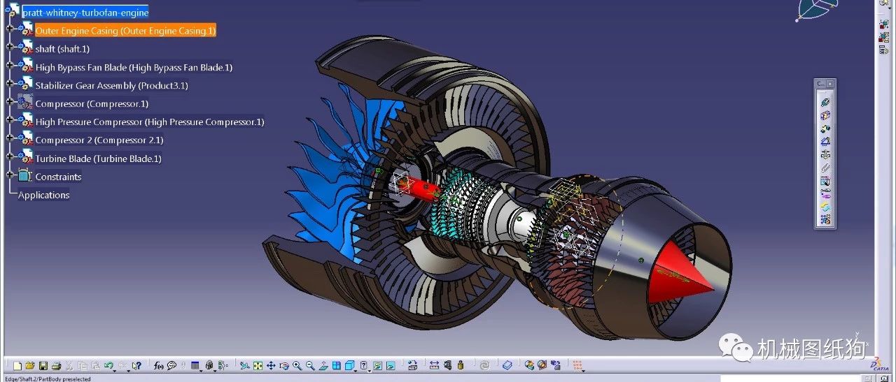 【发动机电机】Pratt Whitney涡轮风扇喷气式发动机模型3D图纸 CATIA设计