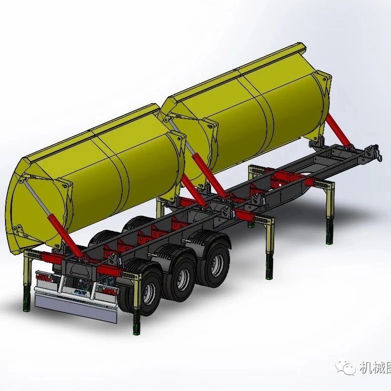 【工程机械】侧倾倒式工作拖车3D数模图纸 Solidworks设计