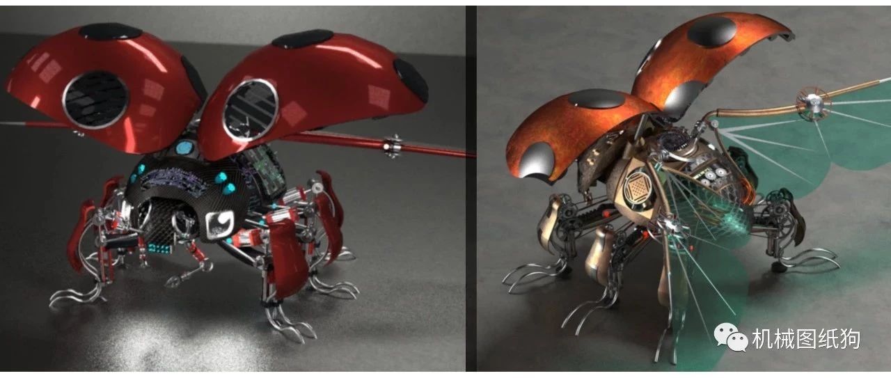 【机器人】2款机械瓢虫蒸汽朋克机器甲虫模型3D图纸 STP格式