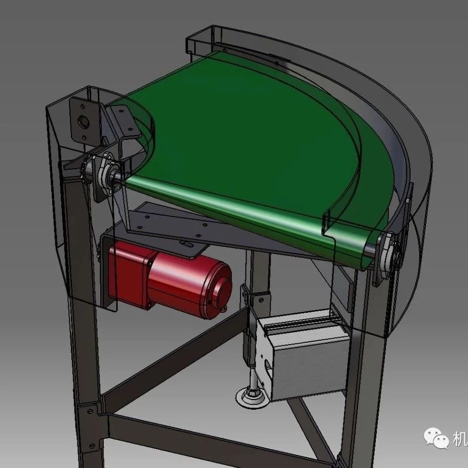 【非标数模】90°拐弯输送机（半圆输送带）3D数模图纸 Solidworks设计