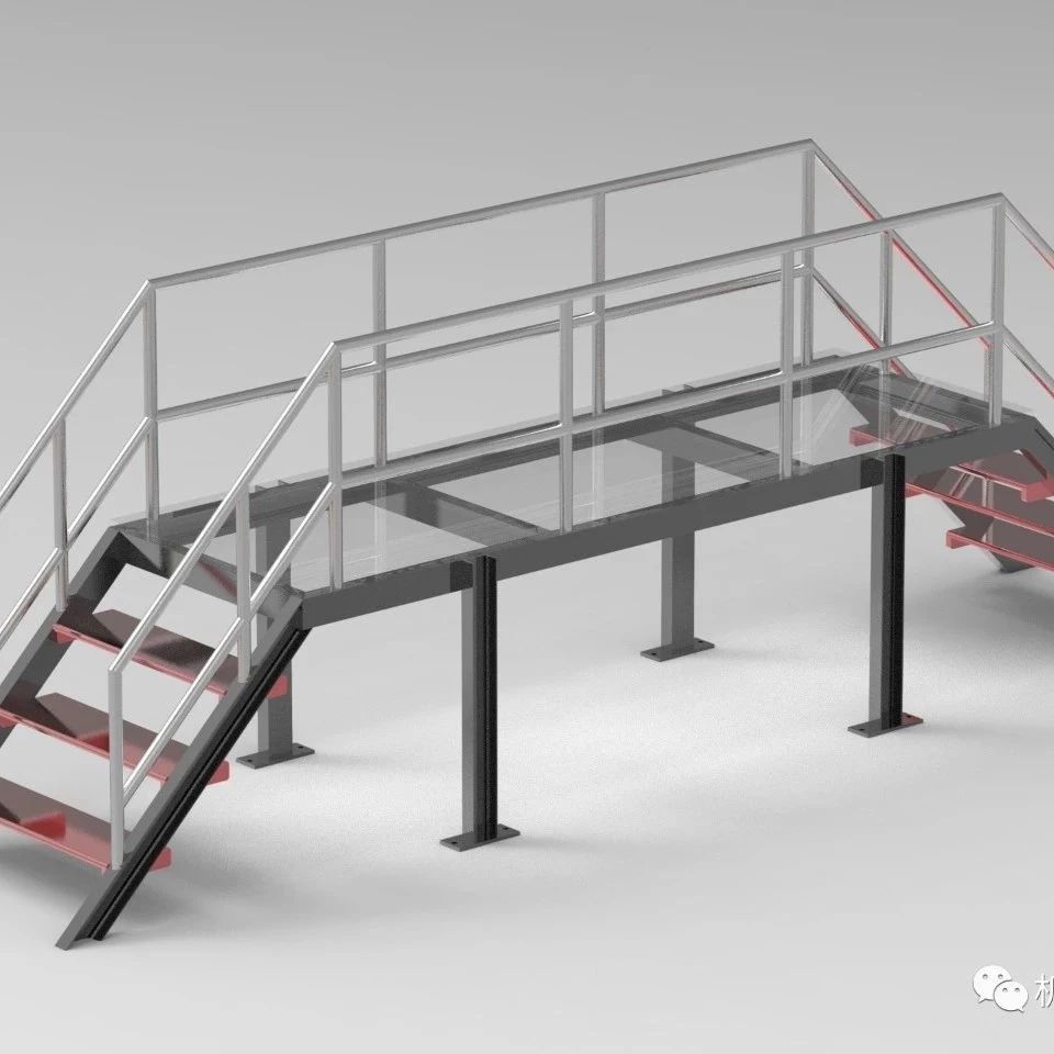 【工程机械】焊接钢结构低阶工业梯3D数模图纸 Solidworks设计