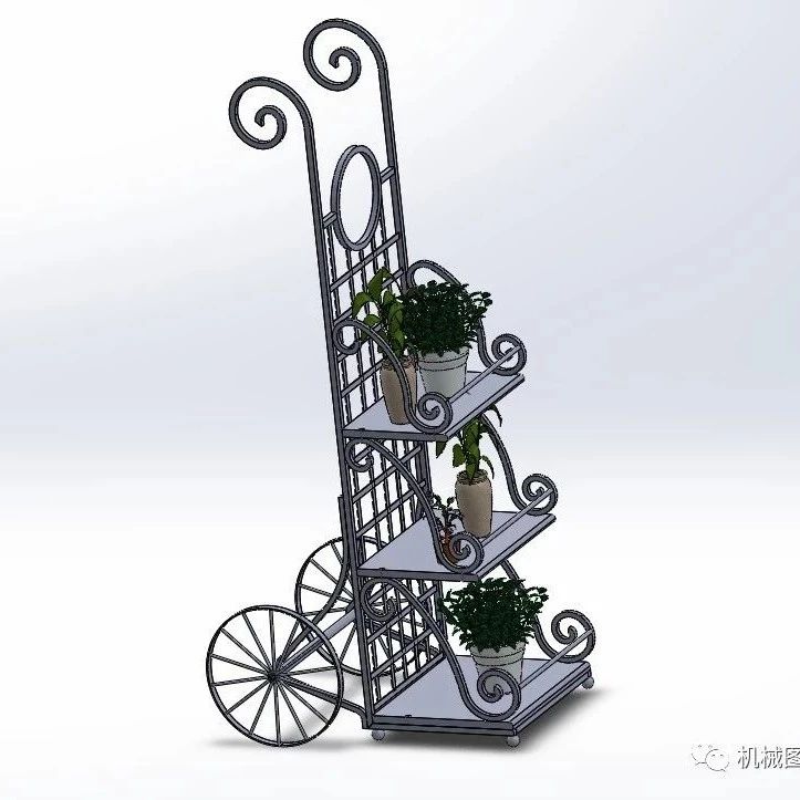 【生活艺术】户外植物装饰小车3D数模图纸 Solidworks设计