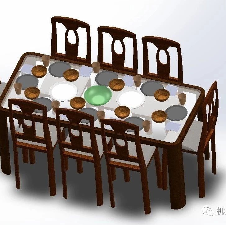 【生活艺术】含餐具的家庭餐桌模型3D图纸 Solidworks设计
