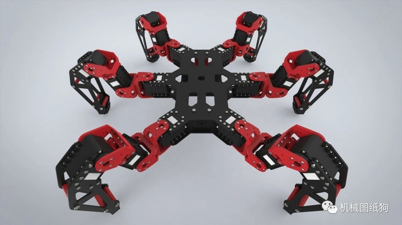【机器人】六爪爬行机器人机械结构3D图纸 六足 SolidWorks2014设计 step