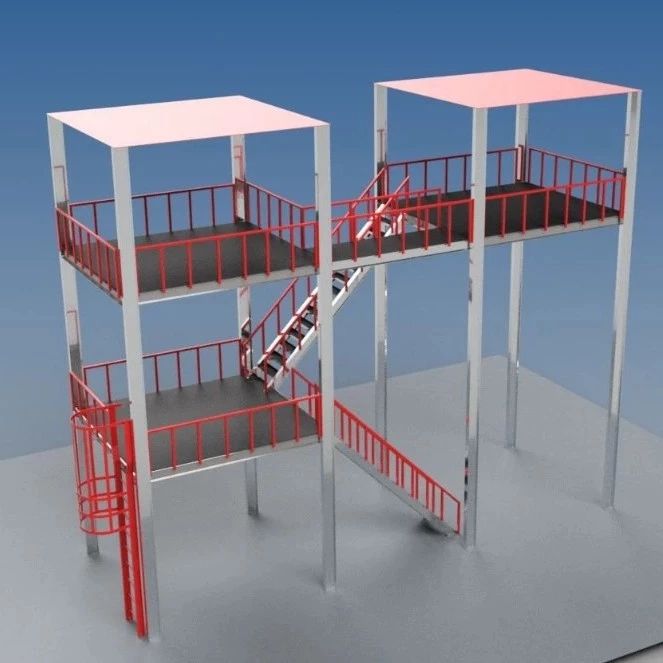 【工程机械】双层工业钢结构平台3D模型图纸 STP格式