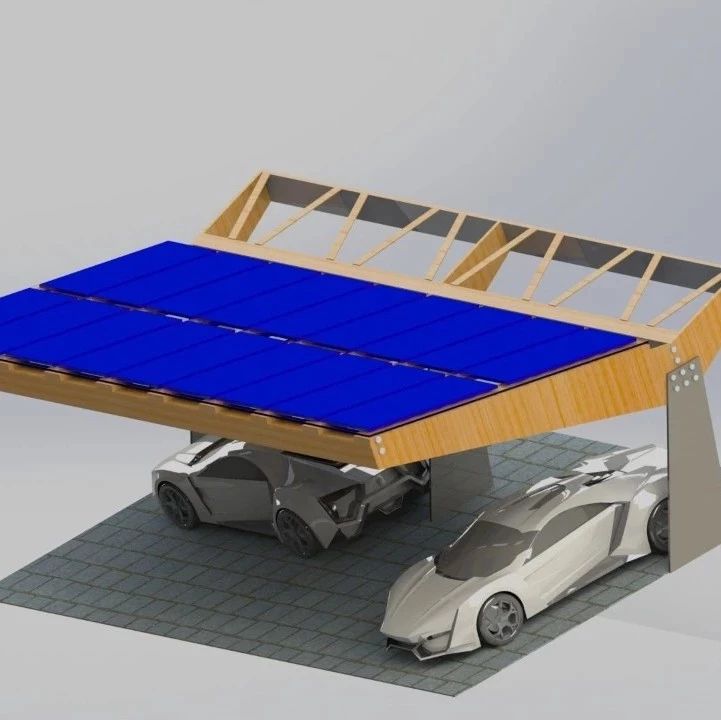 【工程机械】带太阳能电池板的停车棚3D模型图纸 Solidworks设计
