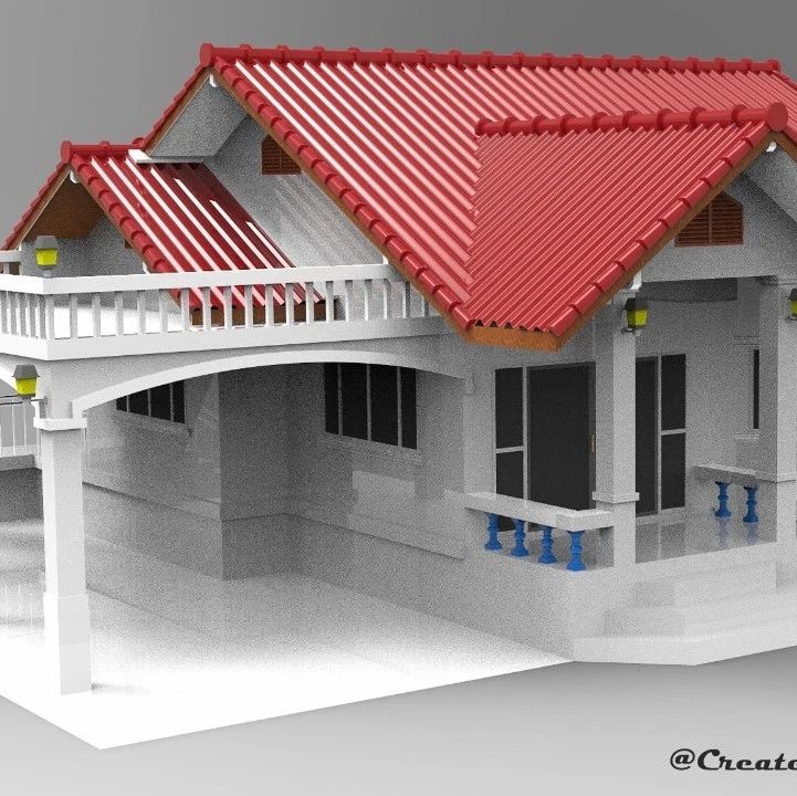 【生活艺术】单层住宅小别墅3D模型图纸 STEP格式
