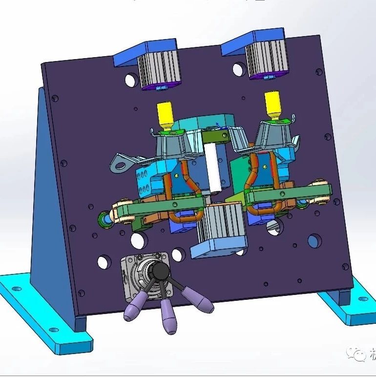 【工程机械】汽车门锁焊接夹具3D模型图纸 Solidworks设计