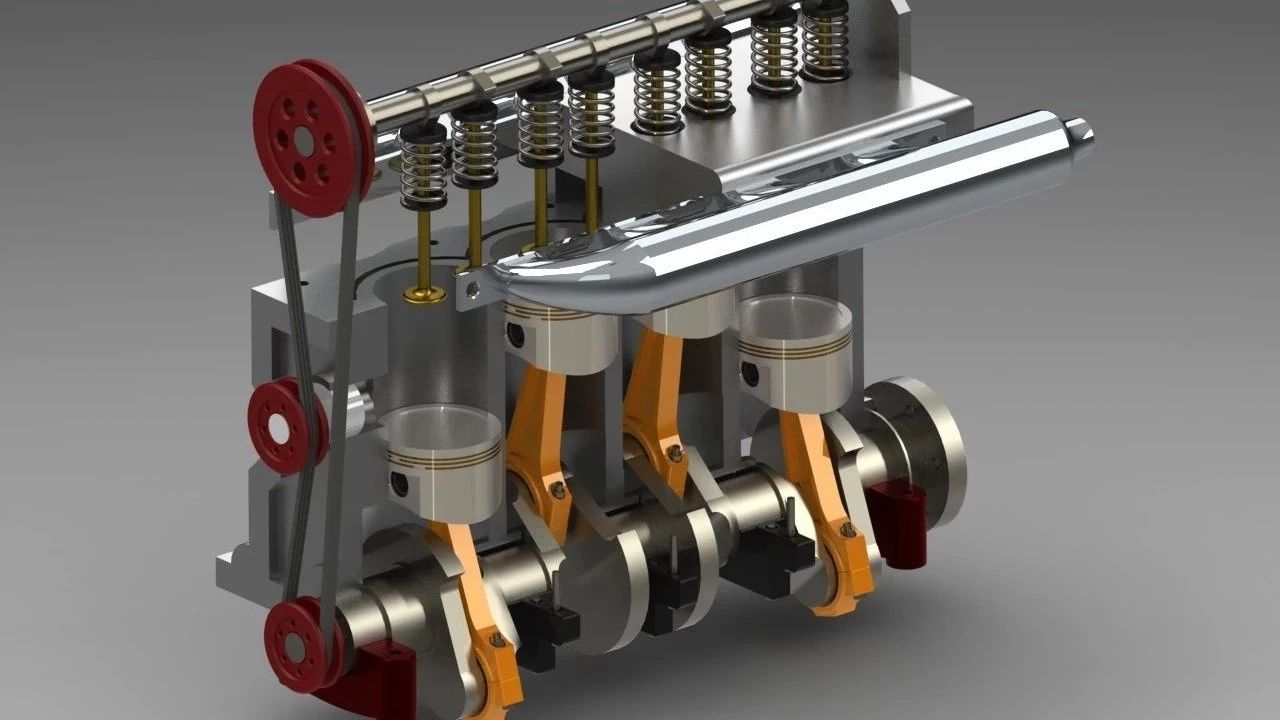 【发动机电机】四冲程柴油机简易演示模型3D图纸 STEP格式