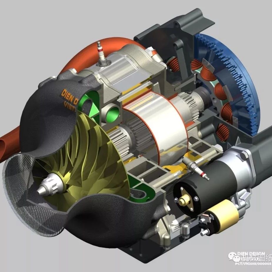 【发动机电机】二冲程旋转涡轮发动机3D模型图纸 Inventor设计