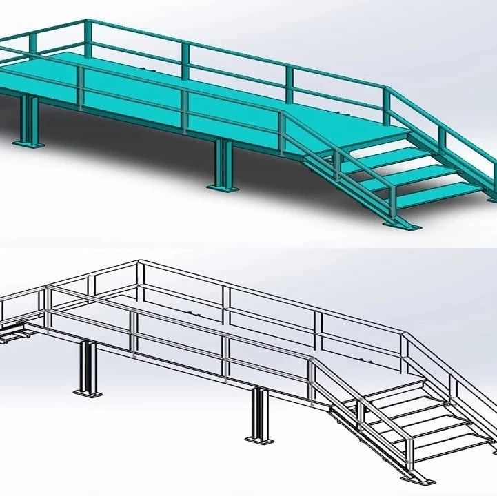 【工程机械】焊接工业楼梯3D模型图纸 Solidworks设计