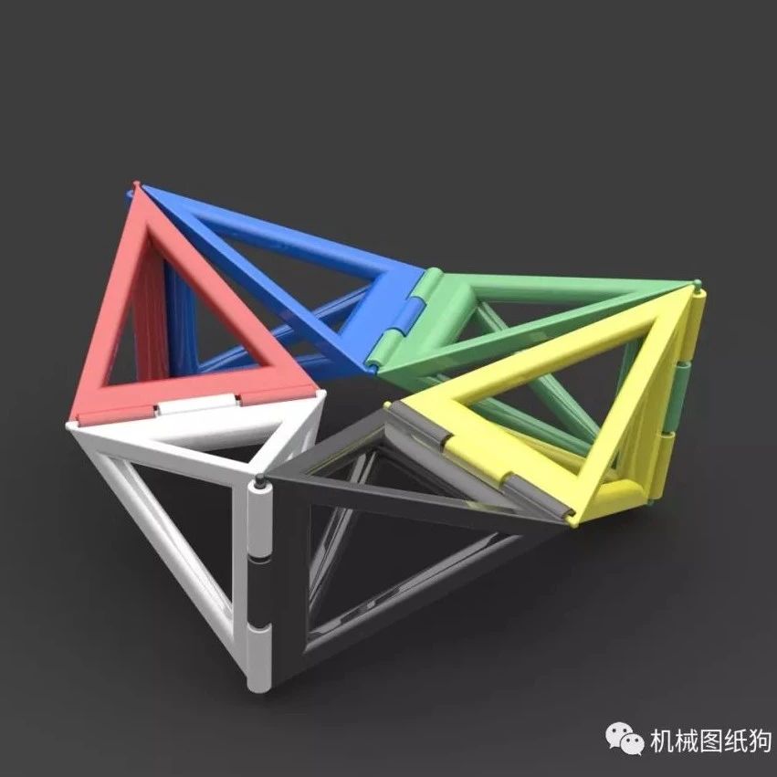 【精巧机构】四面体旋转环图纸 数学游戏 翻转开合结构 机械设计 3D模型格式