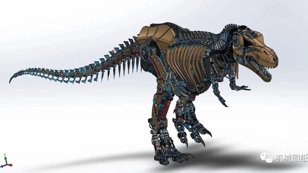 【机器人】T-Rex机械恐龙完整模型3D图纸 Solidworks设计