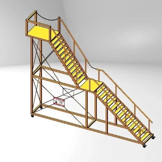 【工程机械】工业仓库移动梯子3D模型图纸 Solidworks PROE 渲染bip等多种格式