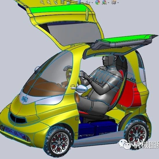 【汽车轿车】单人概念环保电动汽车图纸(双飞门版) SolidWorks设计 附STEP格式
