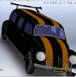 【汽车轿车】加长版甲壳虫汽车外壳3D图纸 solidworks2014设计