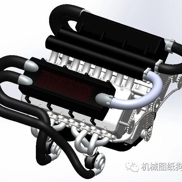 【发动机电机】布加迪威龙W16发动机3D模型图纸 汽车引擎 SolidWorks2013设计