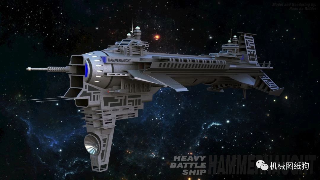 【飞行模型】HBS Hammernaught宇宙战舰太空飞船模型3D图纸 Solidworks设计