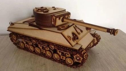 【武器模型】Sherman M4中型坦克拼图模型图纸 激光雕刻 线切割 dxf svg格式
