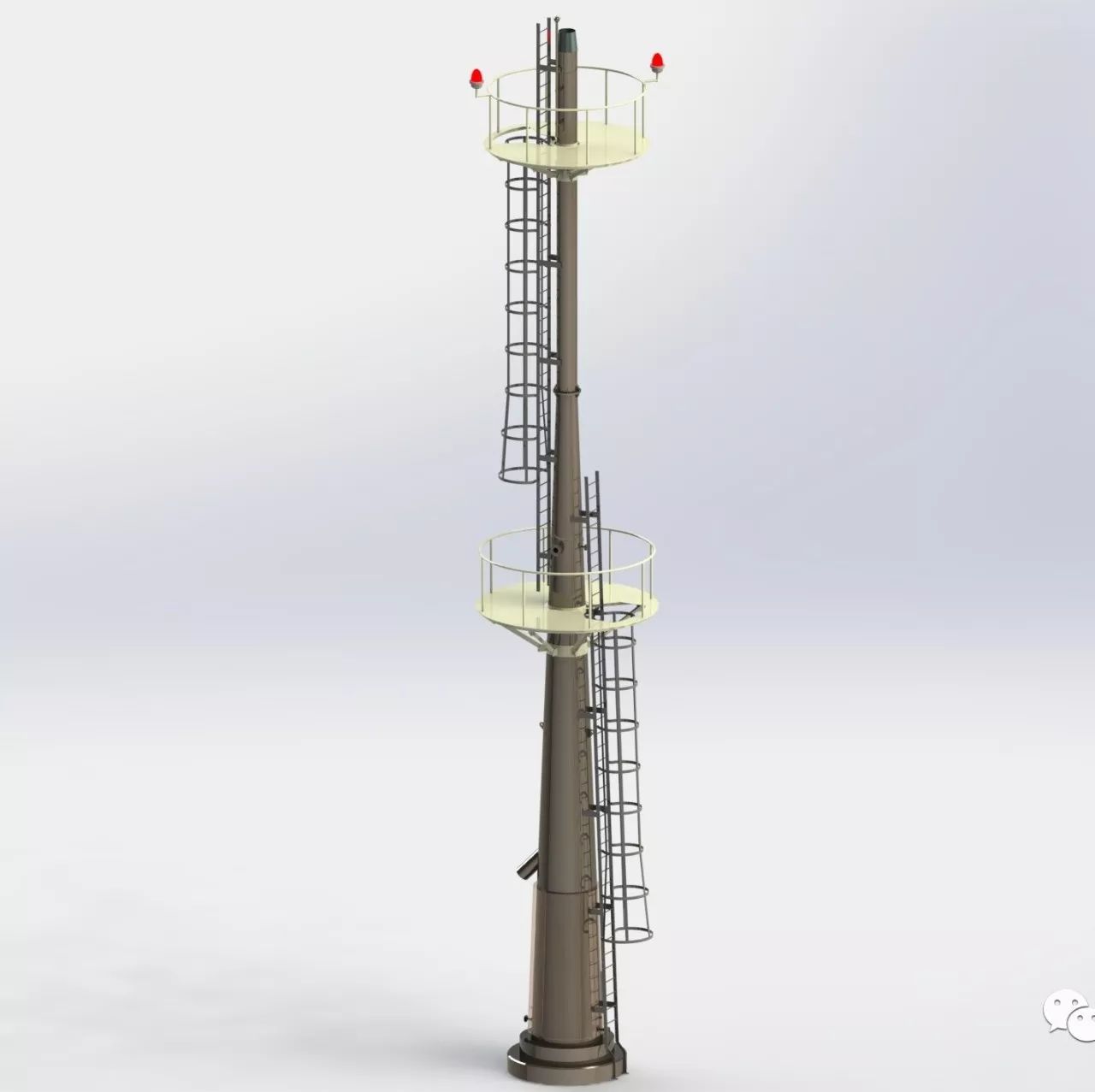 【工程机械】自立式工业烟囱塔模型3D图纸 IGS格式
