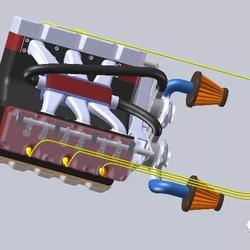【发动机电机】带双涡轮增压器的V6发动机图纸 IGS格式 引擎设计3D建模