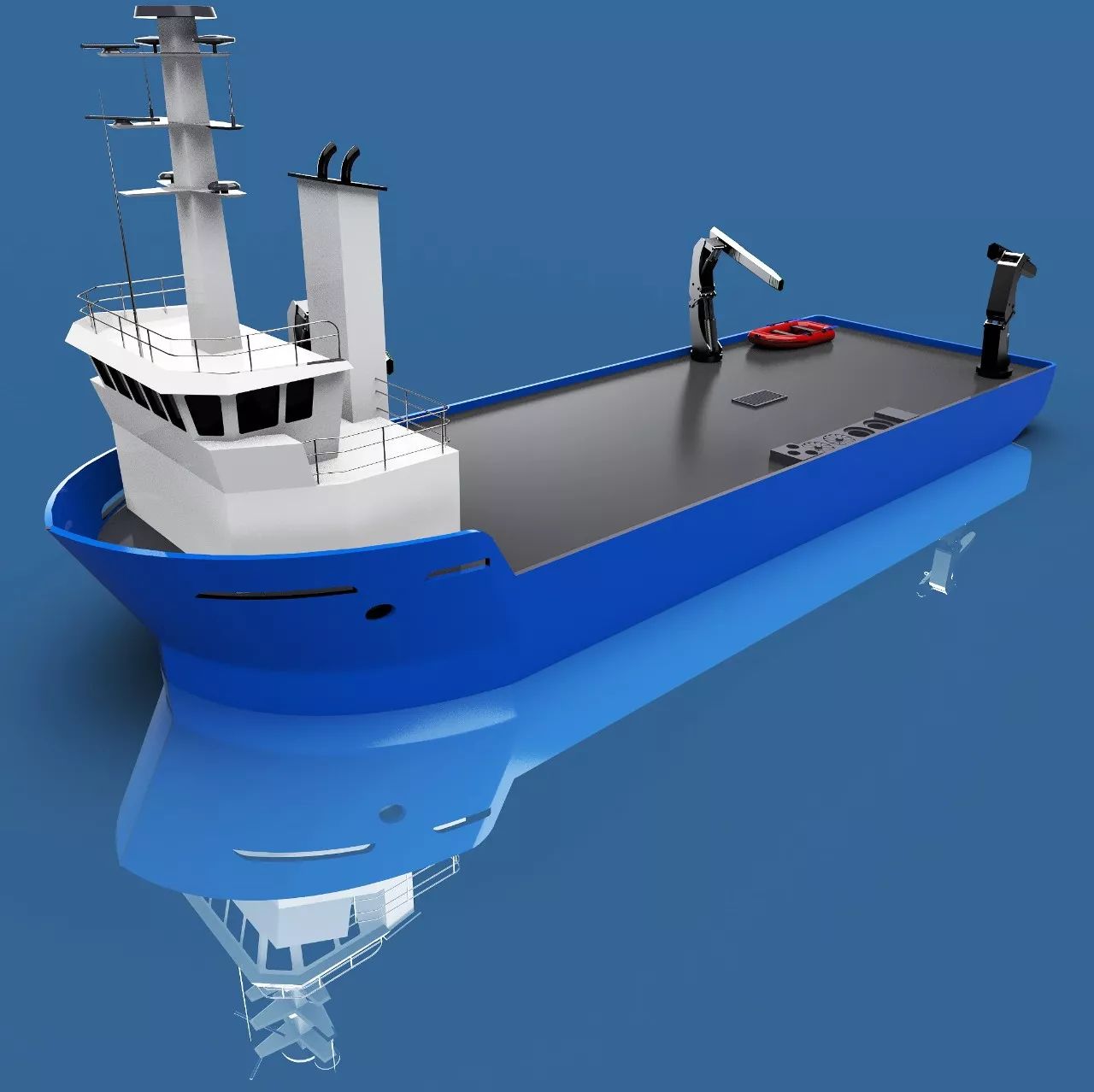 【海洋船舶】简易货船模型3D图纸 Solidworks设计