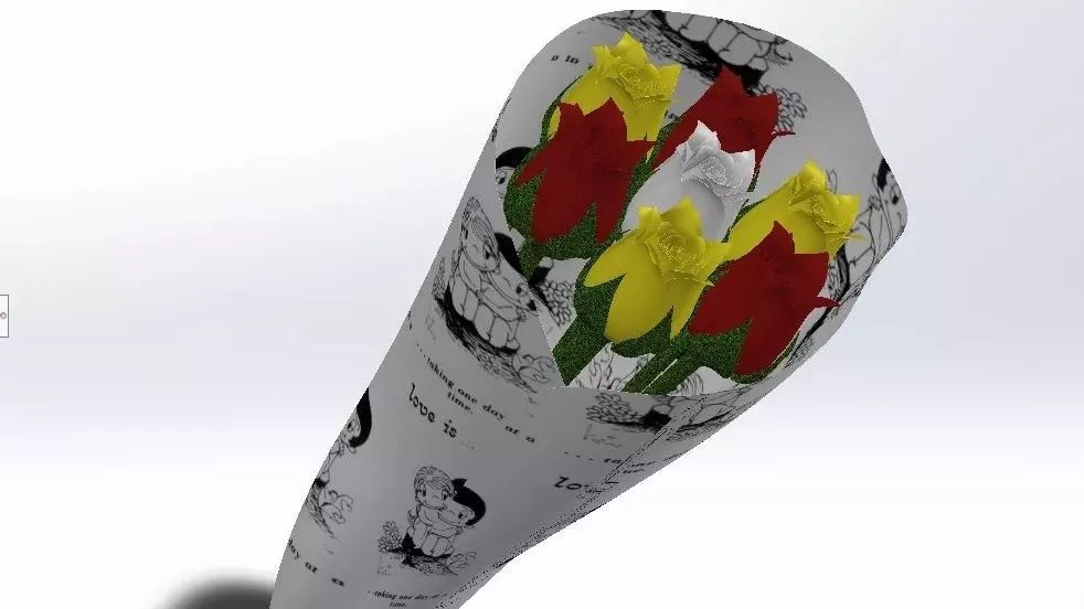 红黄白七朵玫瑰花束3D模型图纸 Solidworks设计