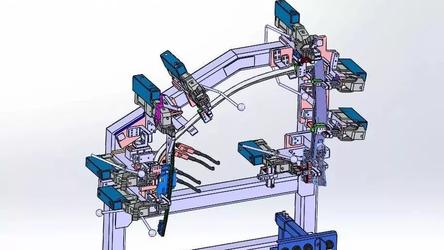 【工程机械】某电动轿车车门焊接夹具3D模型图纸 Solidworks设计