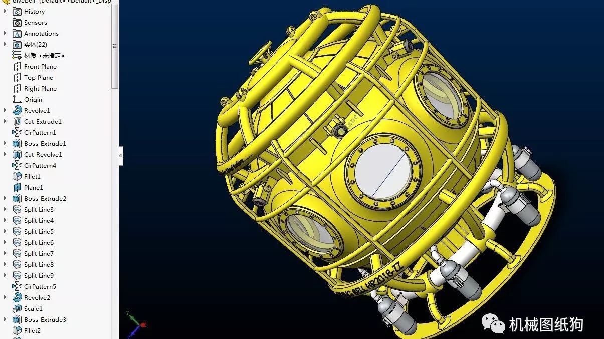 【海洋船舶】钟形潜水器造型3D模型图纸 Solidworks设计