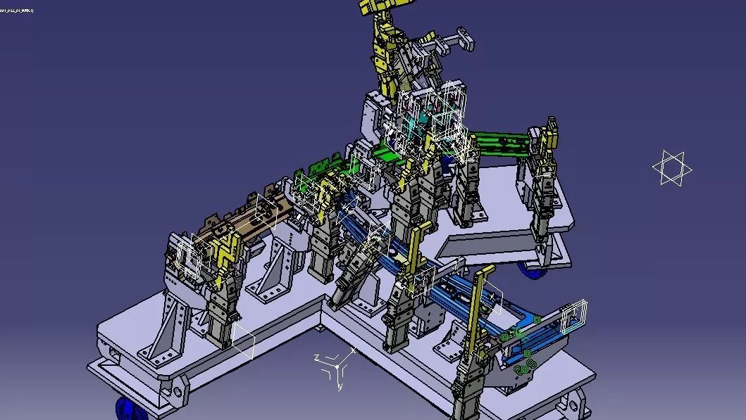 【工程机械】汽车侧围B柱焊装夹具设计3D图纸 CATIA设计 附STP