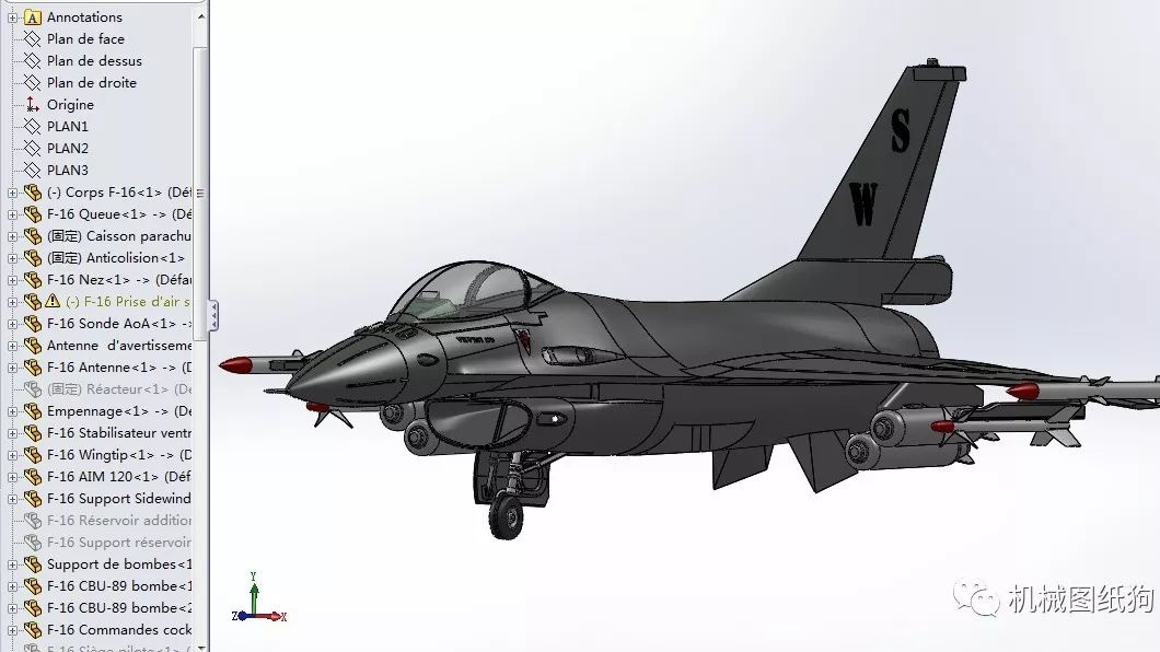 【飞行模型】完整的F-16战斗机图纸 SolidWorks设计 附IGS格式 飞机模型图
