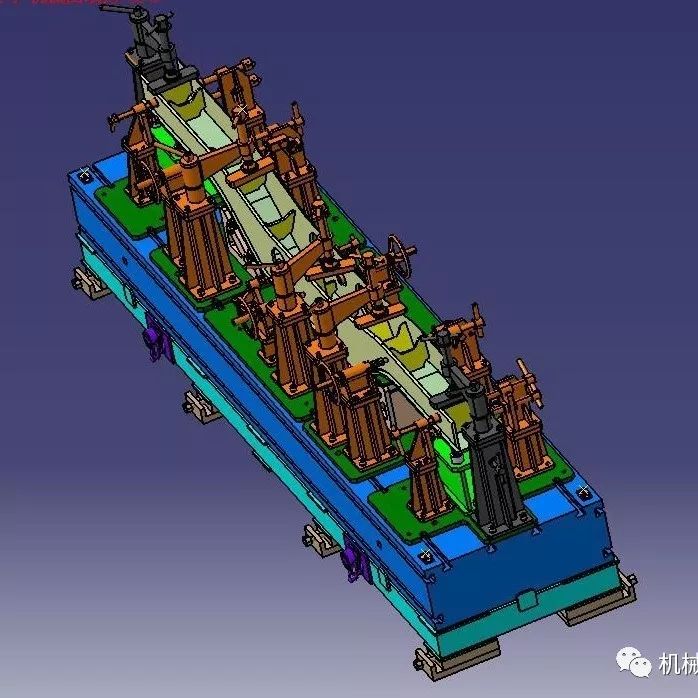 【工程机械】列车转向架侧梁焊接夹3D模型 CATIA设计