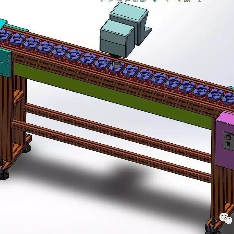 【非标数模】桌角防护软胶喷码线、链条输送激光打码设备3D模型 SOLIDWORKS