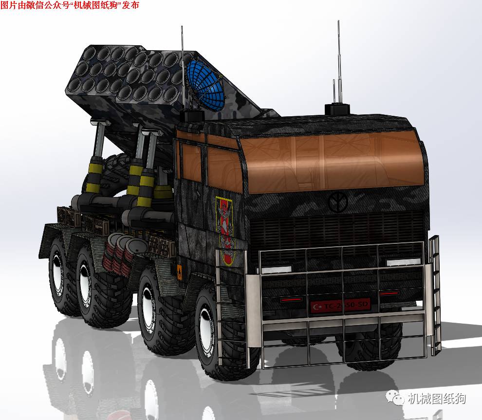 【武器模型】122毫米多管火箭发射车模型3D图纸 Solidworks设计