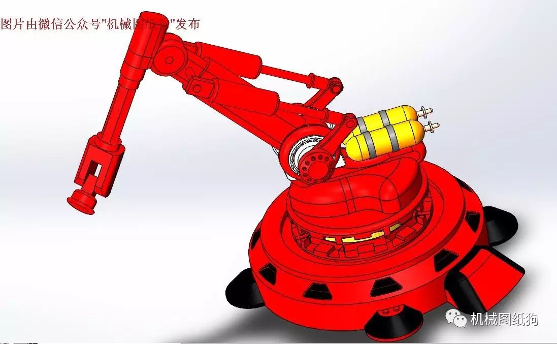 【机器人】简易六自由度液压机器人外观模型3D图纸 Solidworks设计