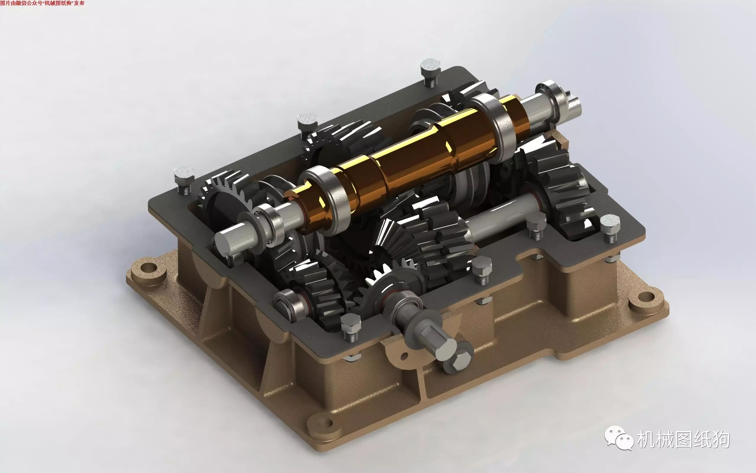 【差减变速器】斜齿锥齿齿轮箱3D图纸 Solidworks设计 附IGS格式