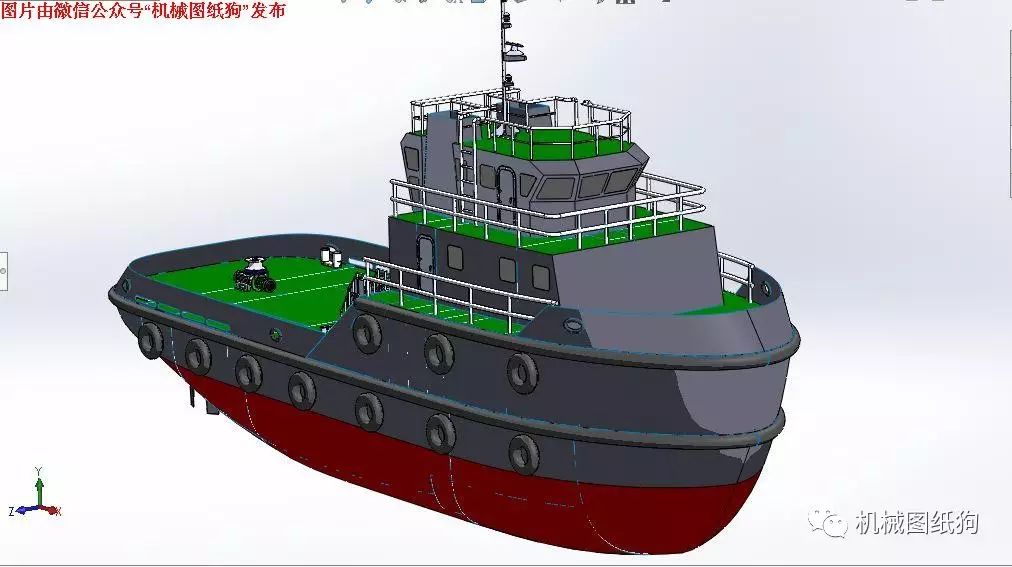 【海洋船舶】30米拖轮3D建模图纸 SOLIDWORKS设计 附STEP格式