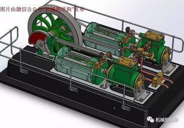 【发动机电机】卧式双缸蒸汽机3D模型 Solidworks设计