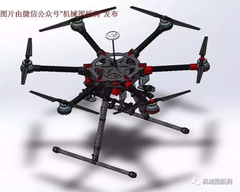 【飞行模型】大疆DJI S900六轴无人机三维建模图纸 STEP格式